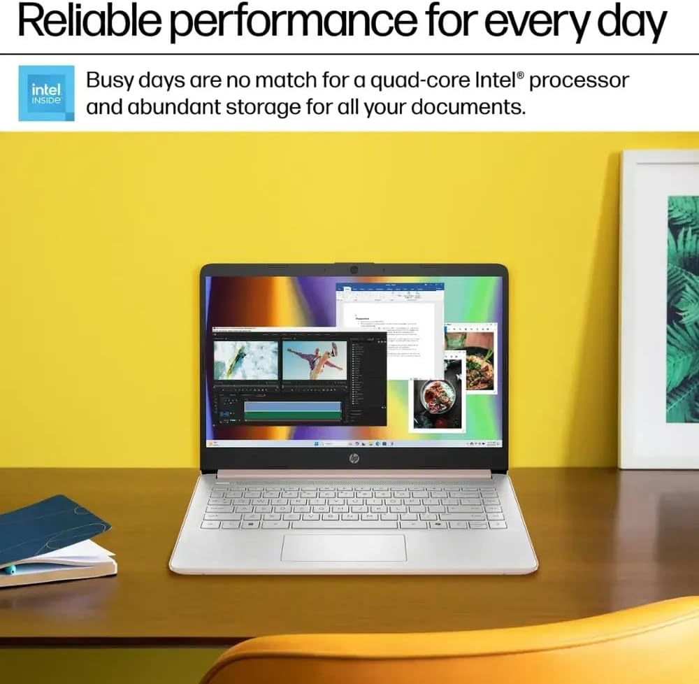 HP 14 Laptop Ultra Thin & Light, Intel N150 Quad-Core Processor, 16G RAM, 128GB SSD, HDMI, USB-C, WiFi 6, SD Card Reader, Microsoft Office 365 Included, Windows 11, Rose Gold, XtreDura Accessories