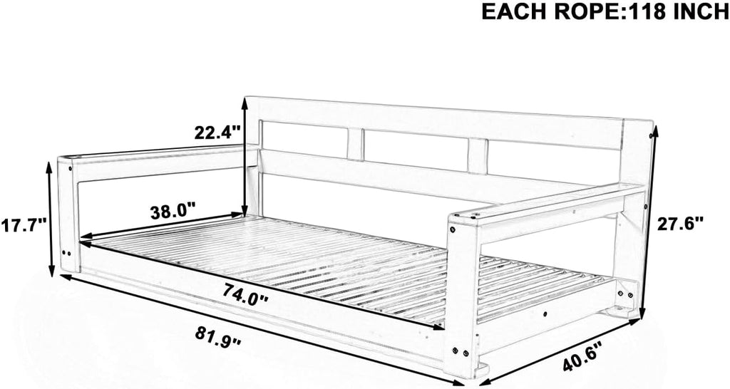 LUMISOL Twin Size Porch Swing Daybed Frame, Garden Porch Swing Bench Chair with 4 Hanging Ropes for Backyard Outdoor, Black
