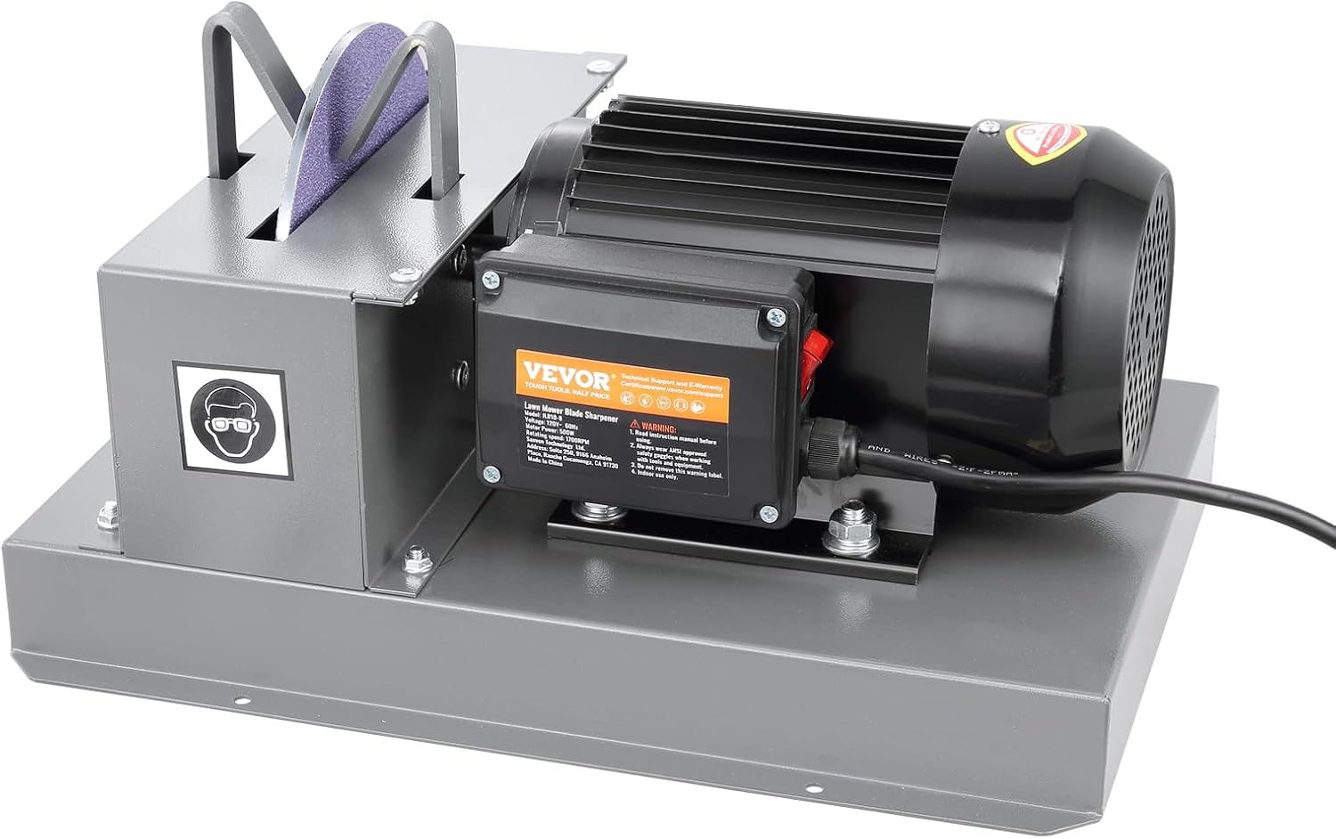 VEVOR Lawn Mower Blade Sharpener - 2/3HP 500W Grinder with 7-inch Ceramic Wheel, Sharpens High/Low Lift, Gator & Flat Blades