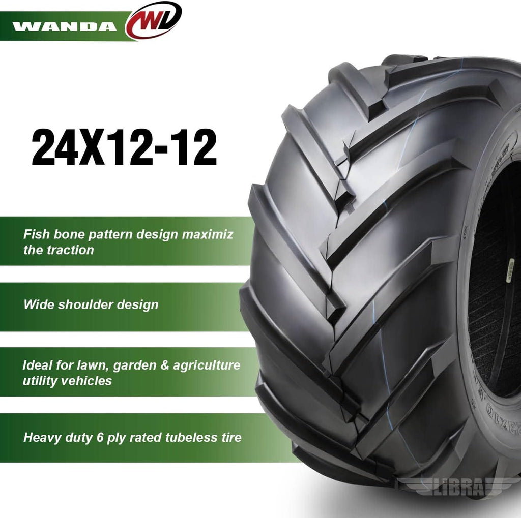 WANDA 24x12-12 Lawn Mower Tire Agriculture Farm Tractor Tires 4 ply 24x12x12 -Set 2-13076 …