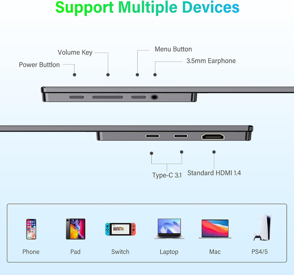 InnoView 2K Portable Monitor for Laptop 15.6' QHD 100% sRGB with Protective Sleeve, Built-in Speaker USB C Standard HDMI Ultra-Slim Travel Monitor for Laptop MacBook Phone PS Xbox Switch
