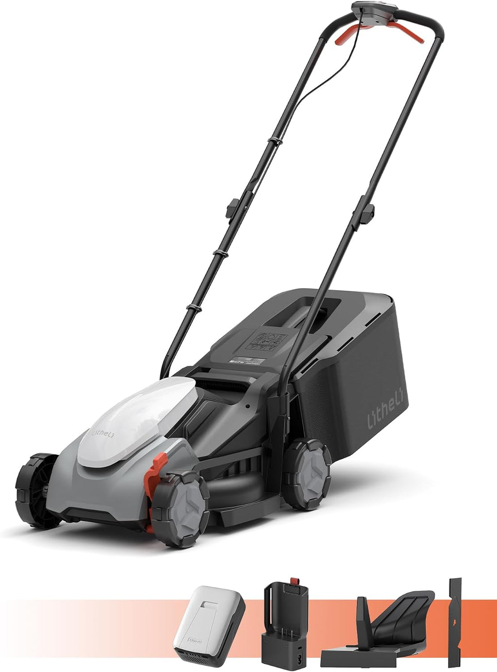 Litheli 14 Inch Cordless Lawn Mower, 5.0Ah Battery Powered Push Mower with Brushless Motor, Quiet & No Maintenance, Lightweight Grass Cutter for Small to Mid-Sized Yards