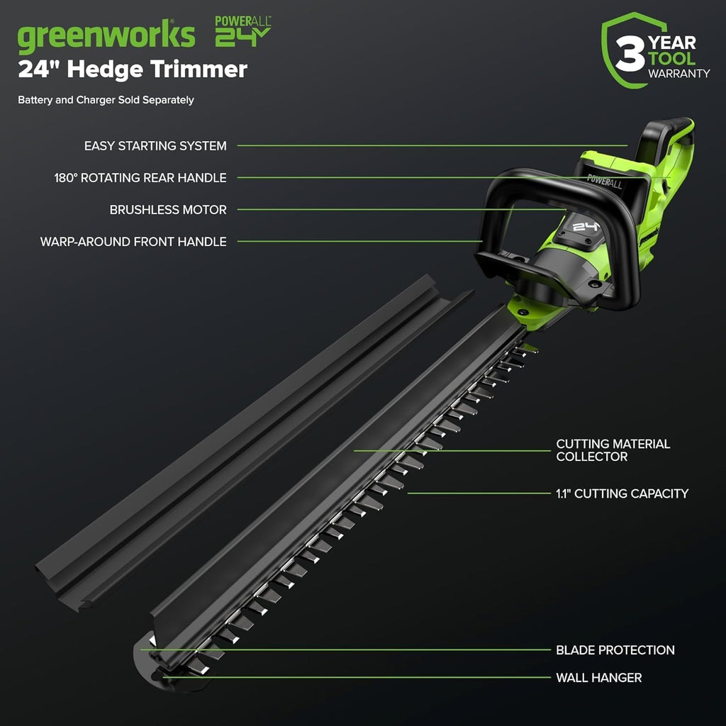 Greenworks 48V (24V x 2) 5-Piece Garden Tool Set: 20' Push Mower, 12' String Trimmer, 320CFM Leaf Blower, 12' Chainsaw, 22' Hedge Trimmer - 3 Batteries, 2 Chargers, 3-Year Warranty