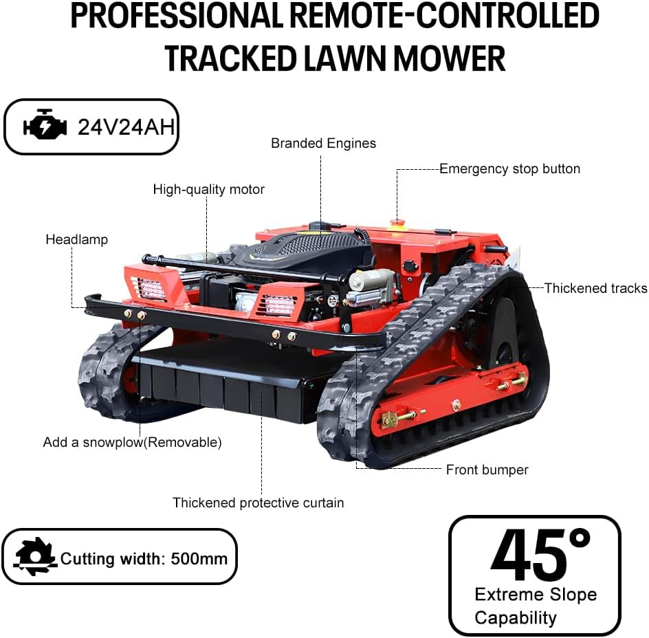 Infront Remote Control Lawn Mower, 20 Inch Cutting Width, Adjustable Height 0.79-5.9 Inches, Track Design,All-Terrain for Steep Slopes Tall Grass Large Lawns