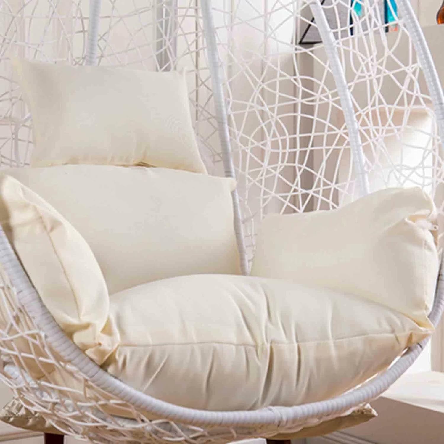 Egg Chair Cushion Only, Outdoor Hanging Swing Chair Cushion, Hanging Egg Chair Cushion Thick, Washable Cover Hanging Hammock Chair Cushion for Garden, Chair Pads Replacement White