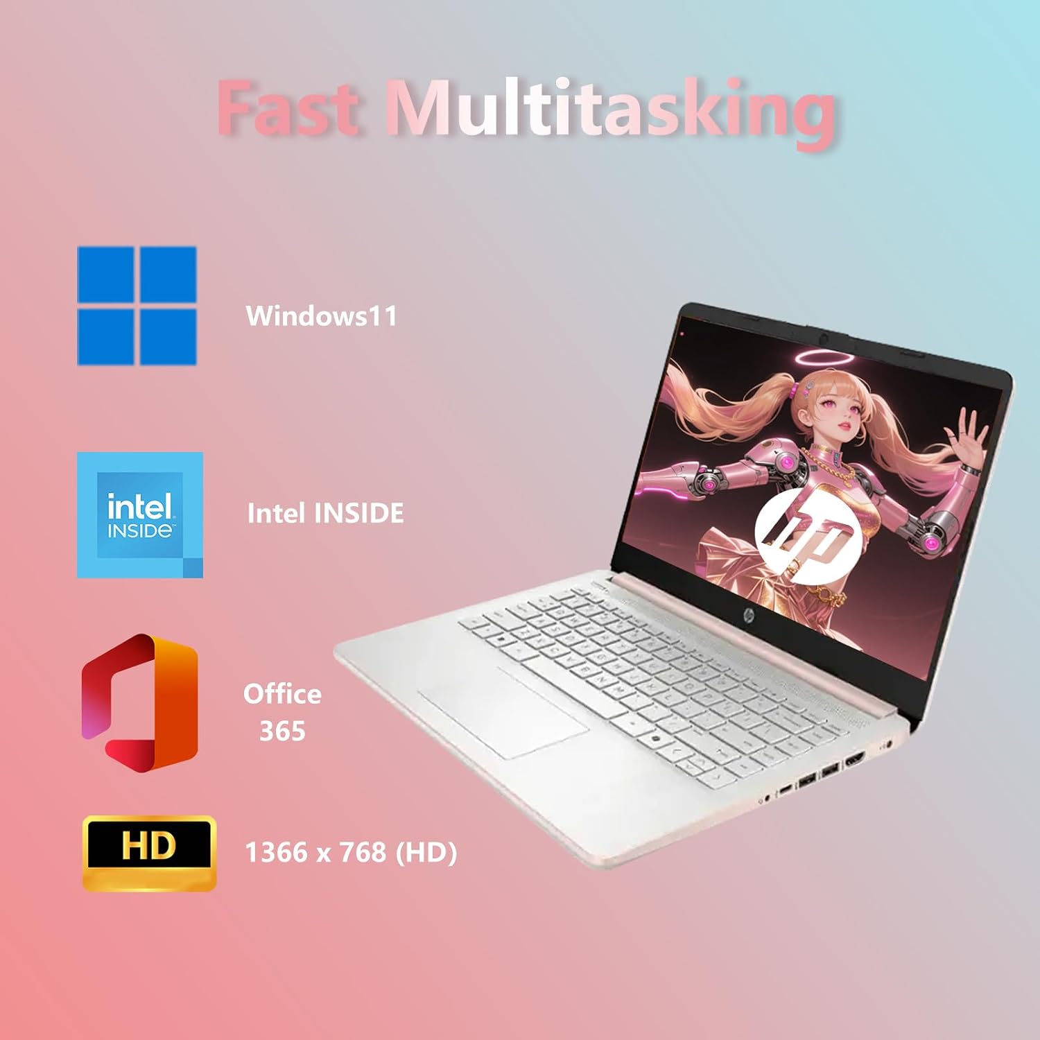 HP 14 Elite Laptop, 16GB RAM, 1.12TB Total Storage (64GB+64GB MSD+1TB Cloud), Rose Gold Pink, Office 365, Intel Multi-Core, Win11, Copilot AI, 11Hr Battery, Alpacatec Mouse