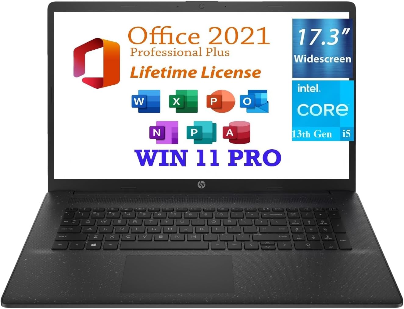 HP 17.3' HD+ Business Laptop, 13th Gen Intel Core i5-1334U (10cores,12 Threads),16GB RAM, 1TB PCIe SSD, Free Lifetime Office 2021, HDMI, WiFi 6, Webcam,Windows 11 Pro, Jet Black