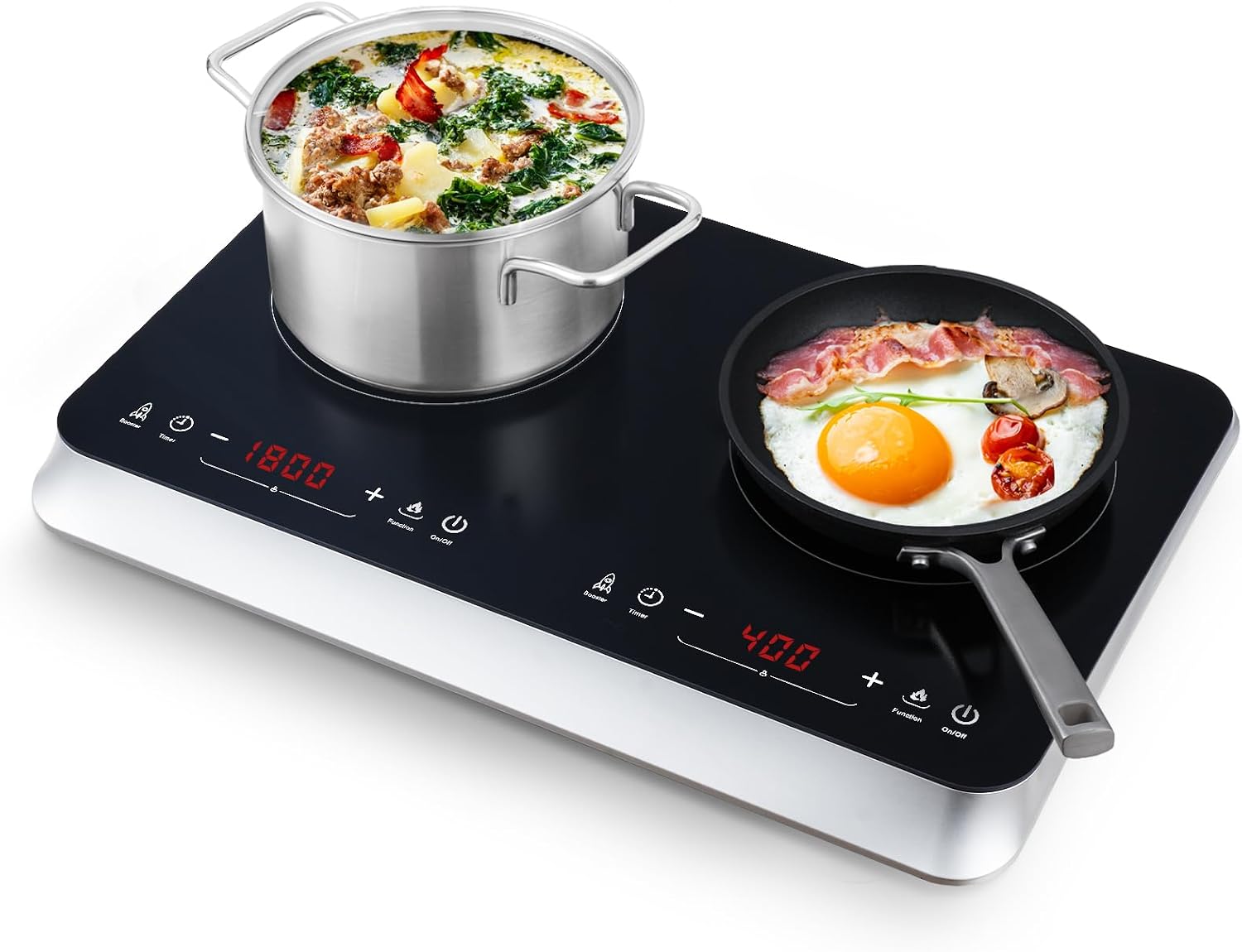 COOKTRON Double Induction Cooktop Burner with Fast Warm-Up Mode, 1800w 2 Burner with 10 Temperature 9 Power Settings, Portable Dual Induction Cooker Cooktop with Child Safety Lock & Time