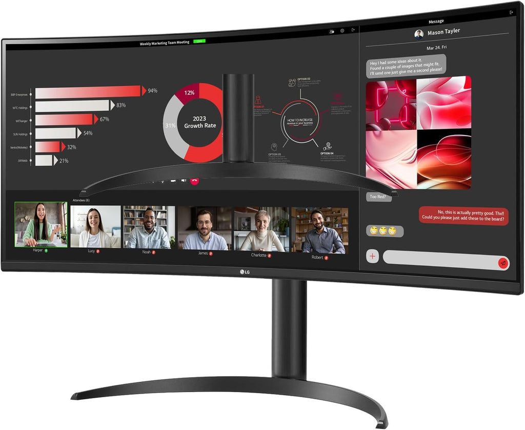 LG 34WR55QC-B 34' Curved UltraWide WQHD HDR 10 100Hz Monitor with USB Type-C, 3440x1440 Curved Display, 100Hz Refresh Rate, AMD FreeSync, Borderless Design