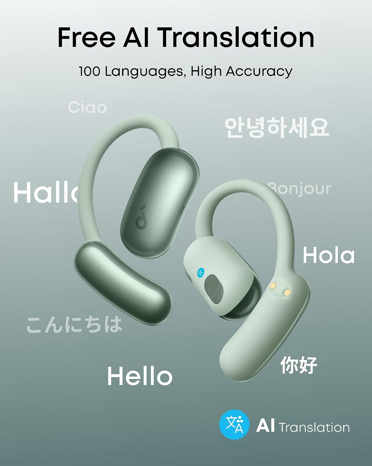 Soundcore AeroFit 2 AI Assistant Open-Ear Headphones by Anker, Pressure-Free Fit, 2X Richer Bass, Real-Time Translation Earbuds, Hi-Res, 35H Playtime, IP55