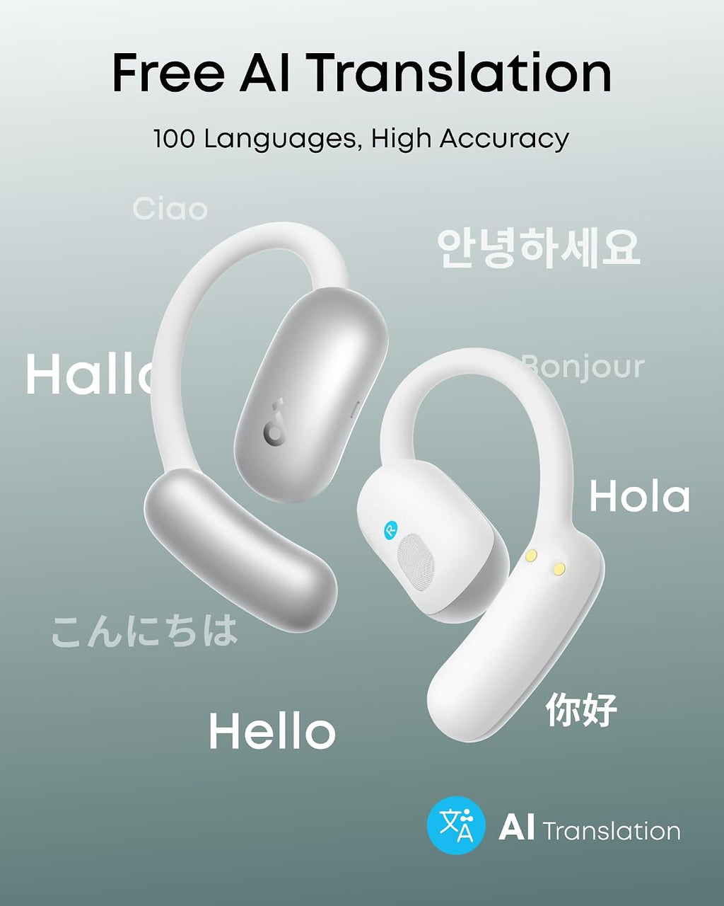 Soundcore AeroFit 2 AI Assistant Open-Ear Headphones by Anker, Pressure-Free Fit, 2X Richer Bass, Real-Time Translation Earbuds, Hi-Res, 35H Playtime, IP55
