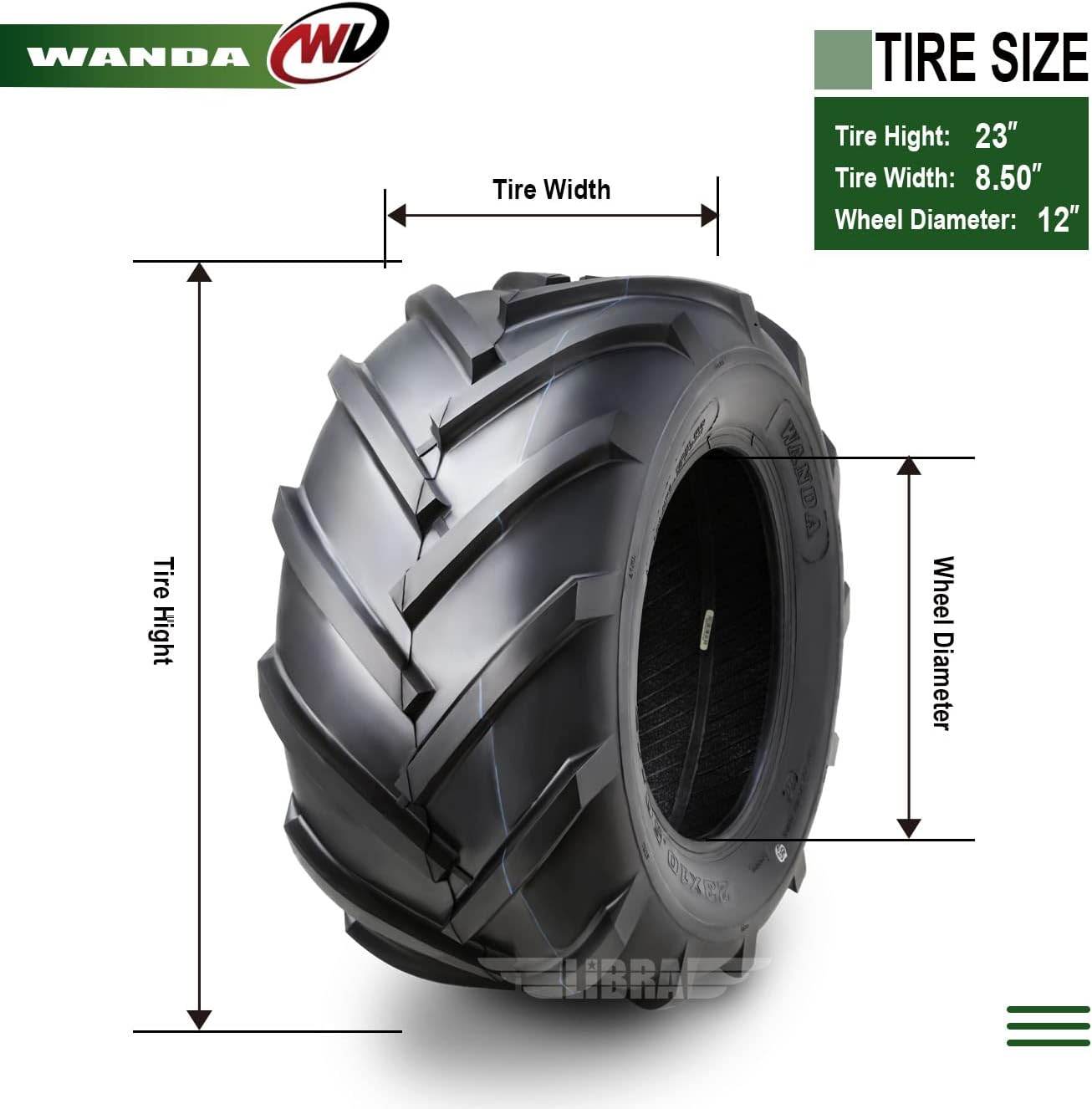 WANDA 23x8.5-12 23x8.5x12 Lawn Mower Agriculture Farm Tractor Cart Turf Tires 6 Ply-Set 2 …