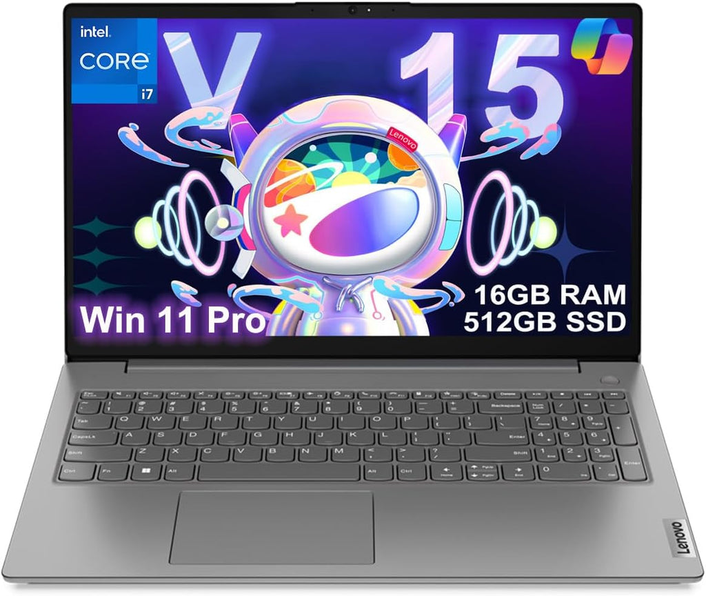 Lenovo Laptop V15 for Business, Home, Student (15.6' FHD Anti-Glare, Intel i7-1255U, 16GB RAM, 512GB SSD), Numeric Keypad, Webcam w/Shutter, Type-C, RJ-45, Wi-Fi, Win 11 Pro w/AI Copilot, Grey