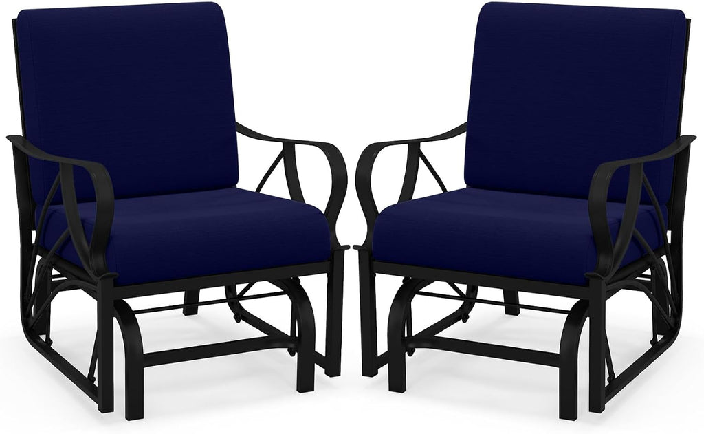Tangkula Outdoor Patio Glider, Metal Framed Gliding Chair with Cushion, Ergonomic Single-Person Outdoor Patio Chair with Curved Armrest, Smooth Rocking Arms for Porch, Patio (2)