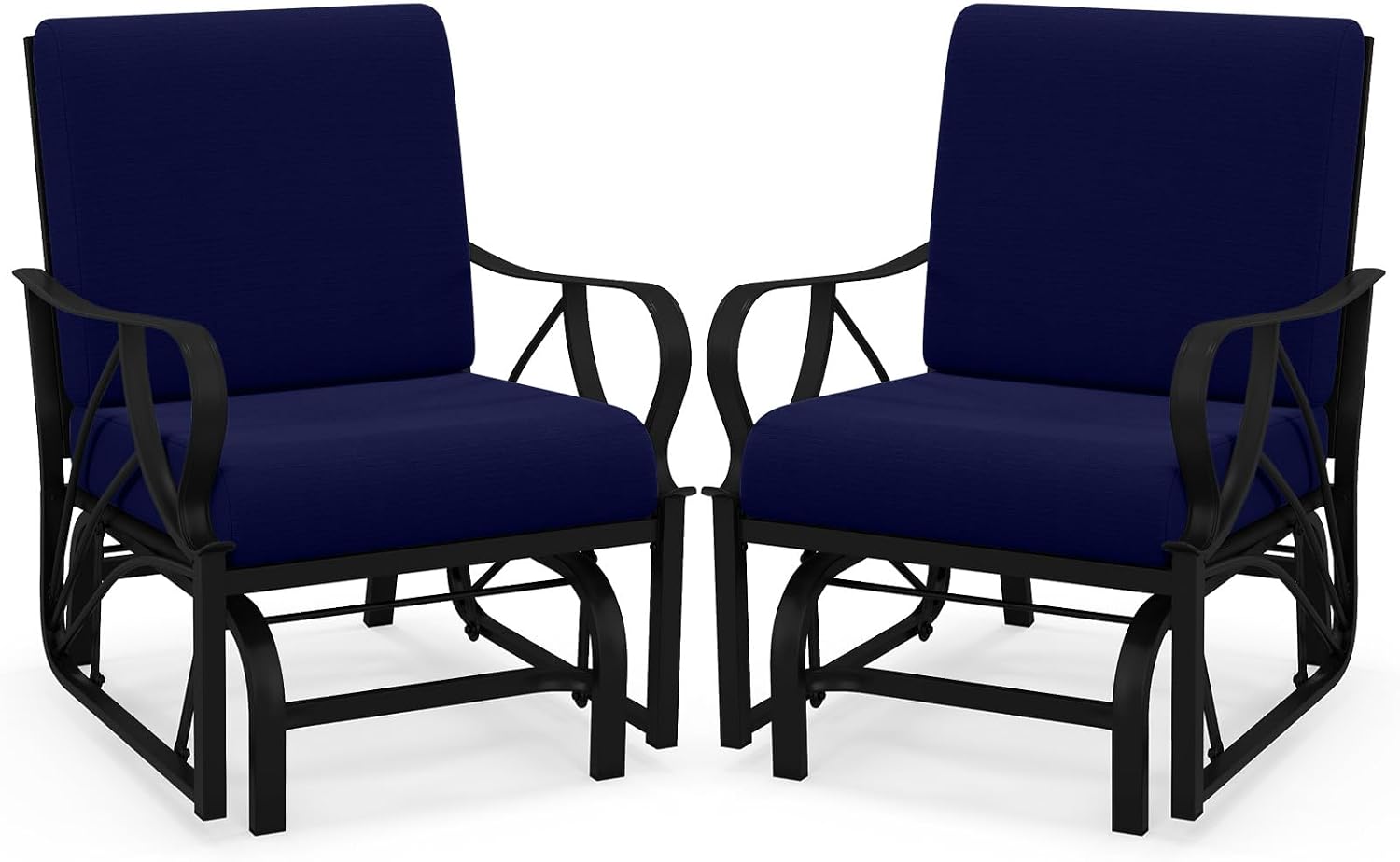 Tangkula Outdoor Patio Glider, Metal Framed Gliding Chair with Cushion, Ergonomic Single-Person Outdoor Patio Chair with Curved Armrest, Smooth Rocking Arms for Porch, Patio (2)