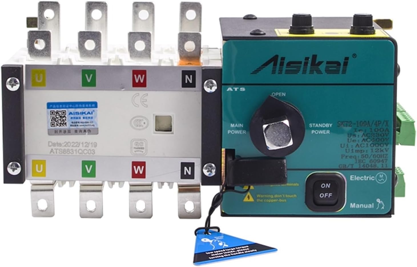 BOBYK 100A 4P ATS Dual Power Automatic Transfer Switch 220V 100AMP Circuit Board Control Module Generator Accessories (Color : Aisikai 100A 2P)
