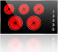 Noxton 36 Inch 5 Burners Electric Cooktop, Built-in 36' Radiant Electric Ceramic Stove Top with Glass Protection Metal Frame,Knob Control, Hot Surface Indicator, 220-240v, No Plug, Hard Wire