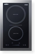 Summit 13' Induction Cooktop, 2 Cooking Zones, 115V Electric Cooktop, ADA Compliant Design, Black with Stainless Steel Trim Kit- SINC2B115TK13
