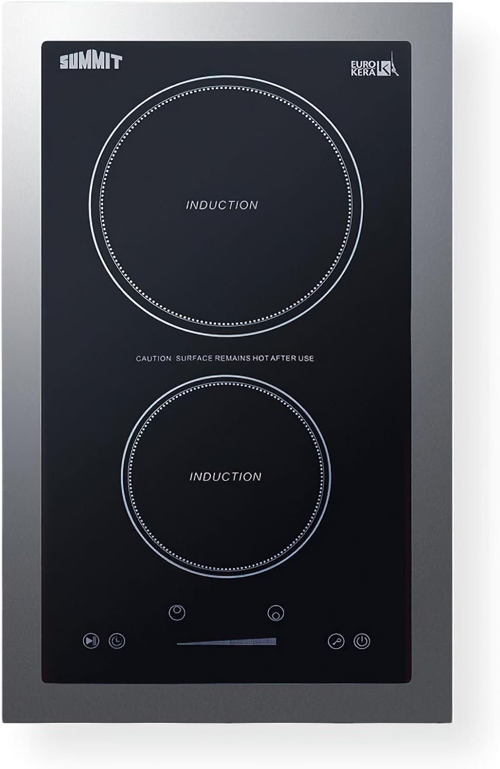 Summit 13' Induction Cooktop, 2 Cooking Zones, 115V Electric Cooktop, ADA Compliant Design, Black with Stainless Steel Trim Kit- SINC2B115TK13