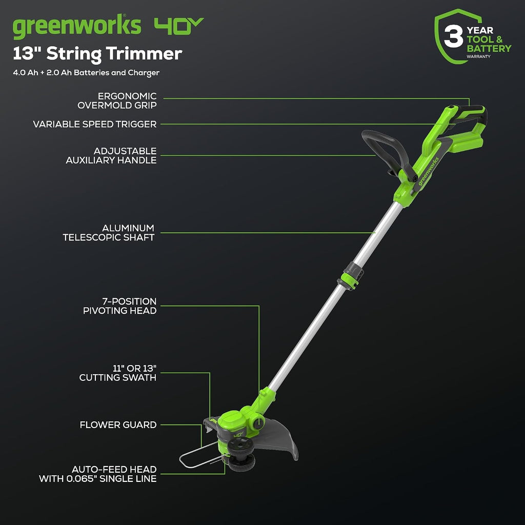 Greenworks 40V 16' Brushless Cordless (Push) Lawn Mower + Blower (350 CFM) + 13' String Trimmer (Bonus Spools), 4.0Ah + 2.0Ah Battery and Charger Included (75+ Compatible Tools)