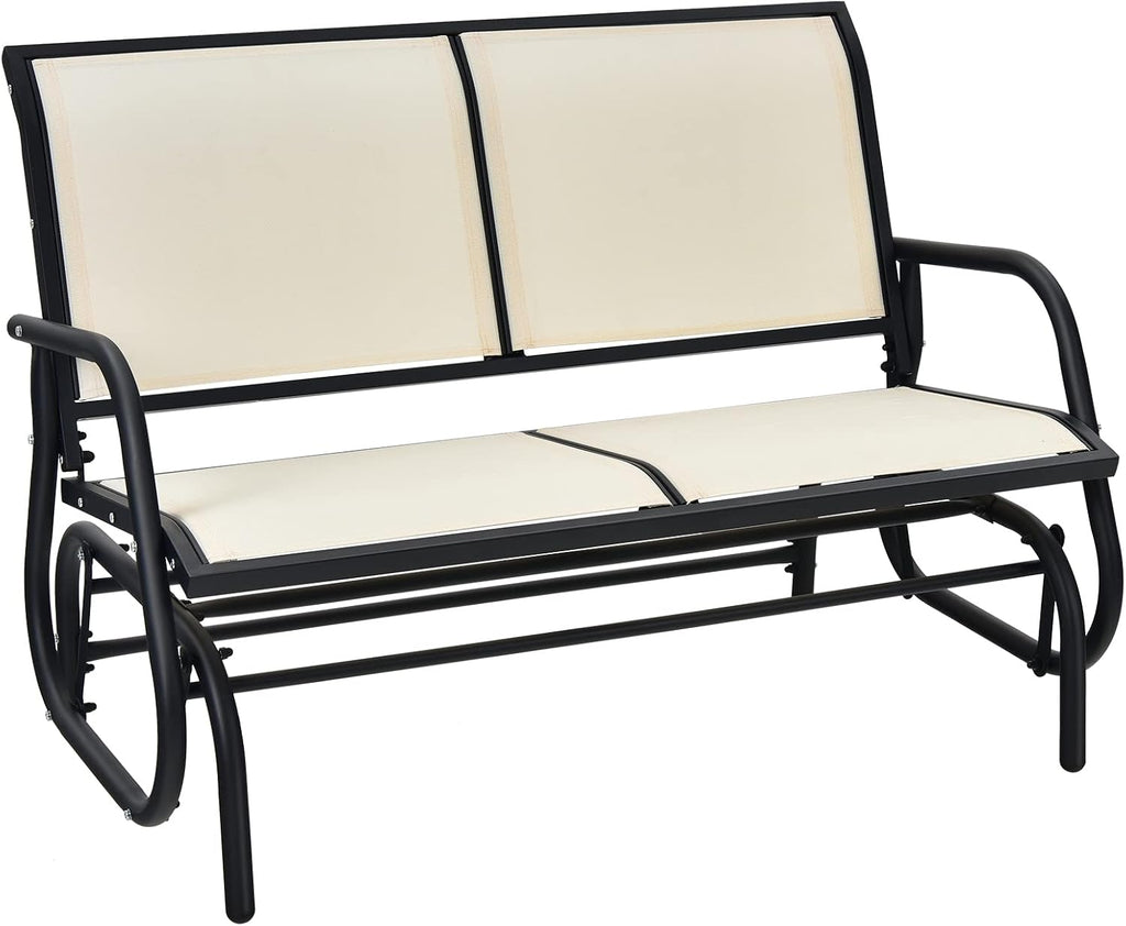 Giantex Swing Glider Chair 48 Inch with Spacious Space, 2 People Swing Lounge Glider Chair Cozy Patio Bench Outdoor & Indoor for Patio, Backyard, Poolside, Lawn Steel Rocking Garden Loveseat (Beige)