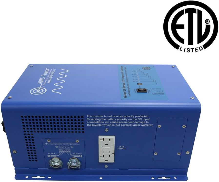 AIMS Power 3000 Watt 12 VDC Pure Sine Inverter Charger 120 VAC Output 100A Charger 30A Transfer Switch ETL Cert to UL458 Standards PICOGLF30W12V120V