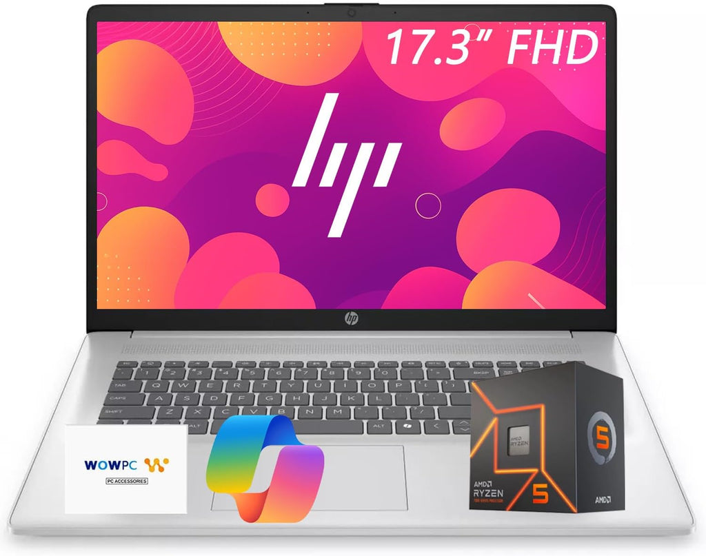 HP 17 Inch Laptop 2026 Edition, 17.3' FHD IPS Display, AMD Ryzen 5 7000 Series CPU (Beats Intel 13th i7-1355U), Copilot Key, 4GB RAM, 128GB SSD, Windows 11 with Office 365 for The Web, no Mouse