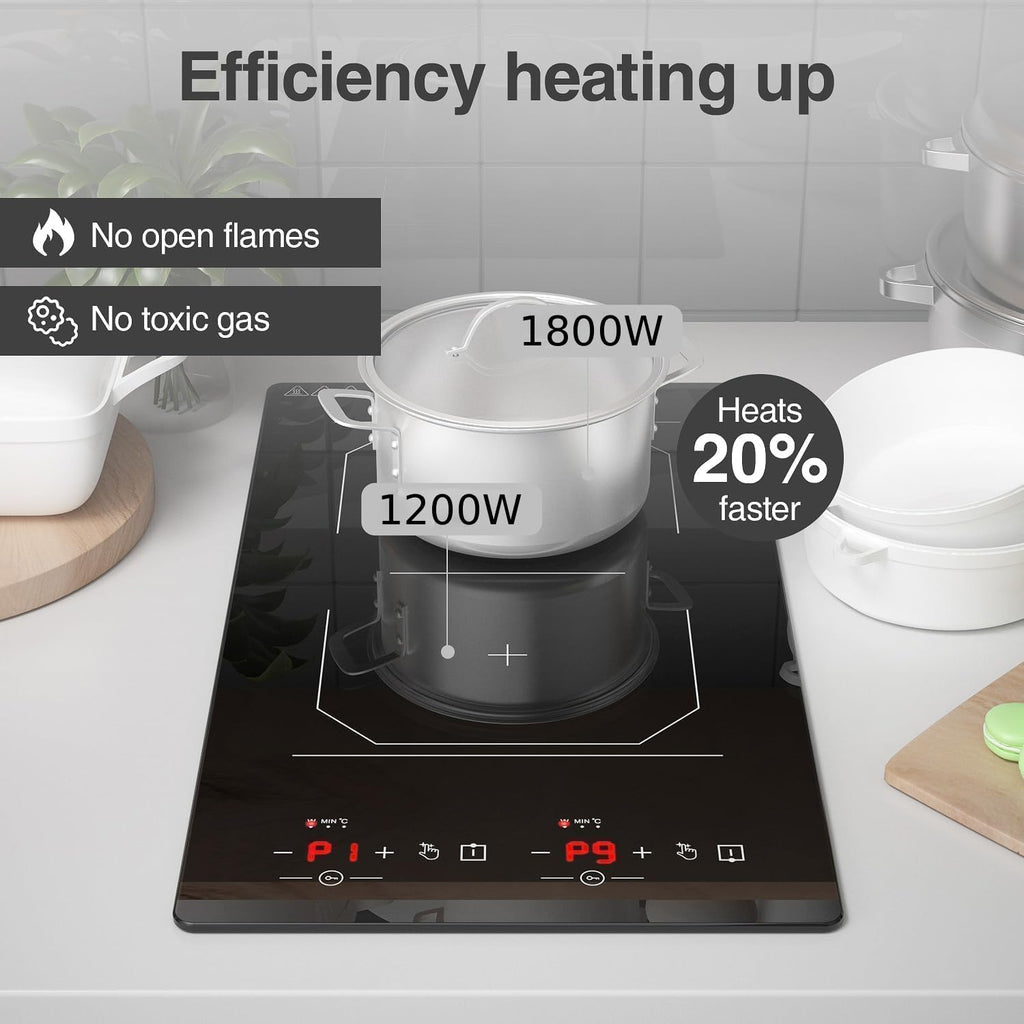 ANHANE 2 Burner Induction Cooktop, 12 Inch Portable Electric Stove Top 110V Built-in - 2300W Double Cooktop with 9 Temp Settings & Timer, Perfect for RV, Dorm, Camping & Small Kitchens