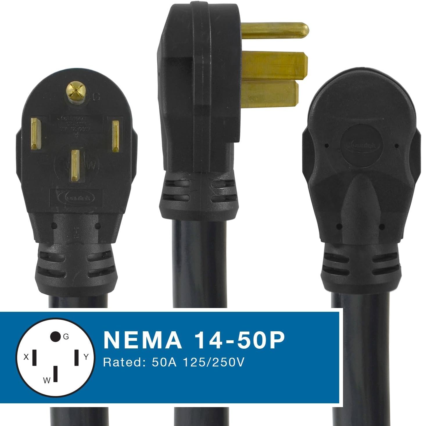 Conntek 14303 RV/Generator Power Cord 36-Foot 50 Amp Male Plug to Bare Wire, Black