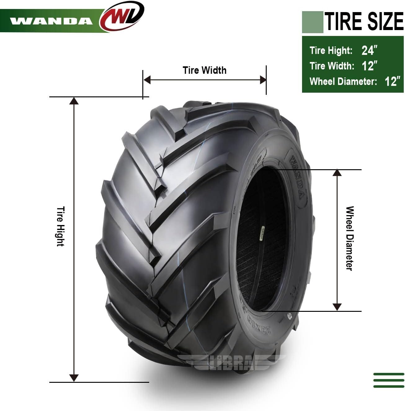 WANDA 24x12-12 Lawn Mower Tire Agriculture Farm Tractor Tires 4 ply 24x12x12 -Set 2-13076 …