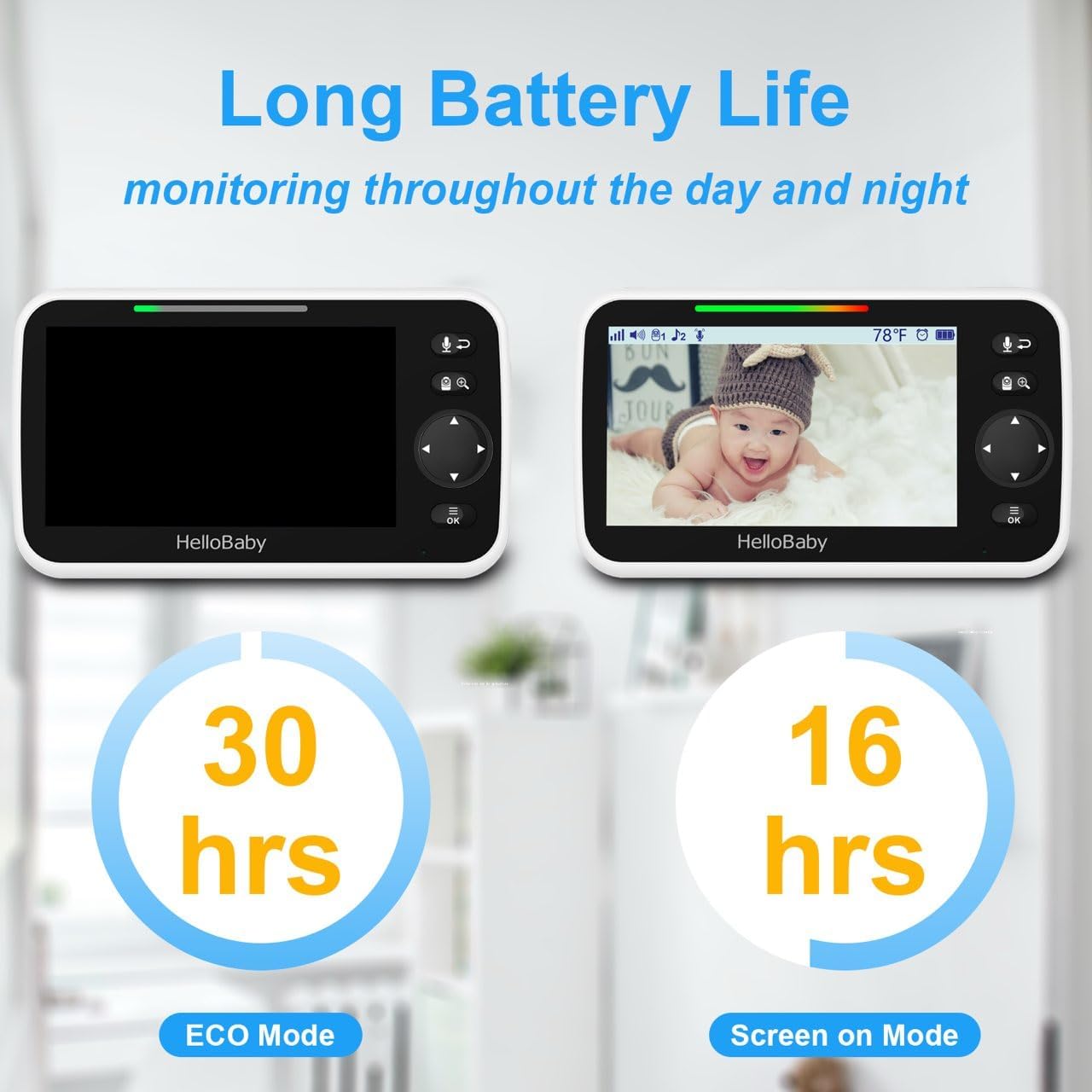 HelloBaby 5' Screen Baby Monitor with 3 Cameras - No WiFi HB6550 Video Baby Monitor, 1000ft Long Range, ECO, 26 Hour Battery, Pan-Tilt-Zoom Night Vision, Temperature Sensor & 2-Way Audio, 8 Lullabies