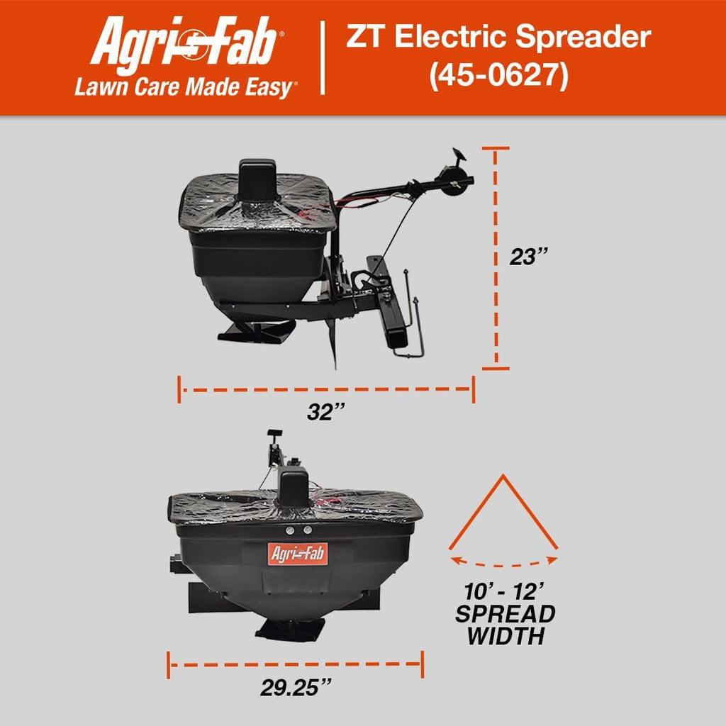 Agri-Fab 45-0627 Zero Turn Mower Electric Spreader, 125 lb Hopper Capacity, Grass, Seed, and Fertilizer Spreader, Spread Width up to 12 ft, Black