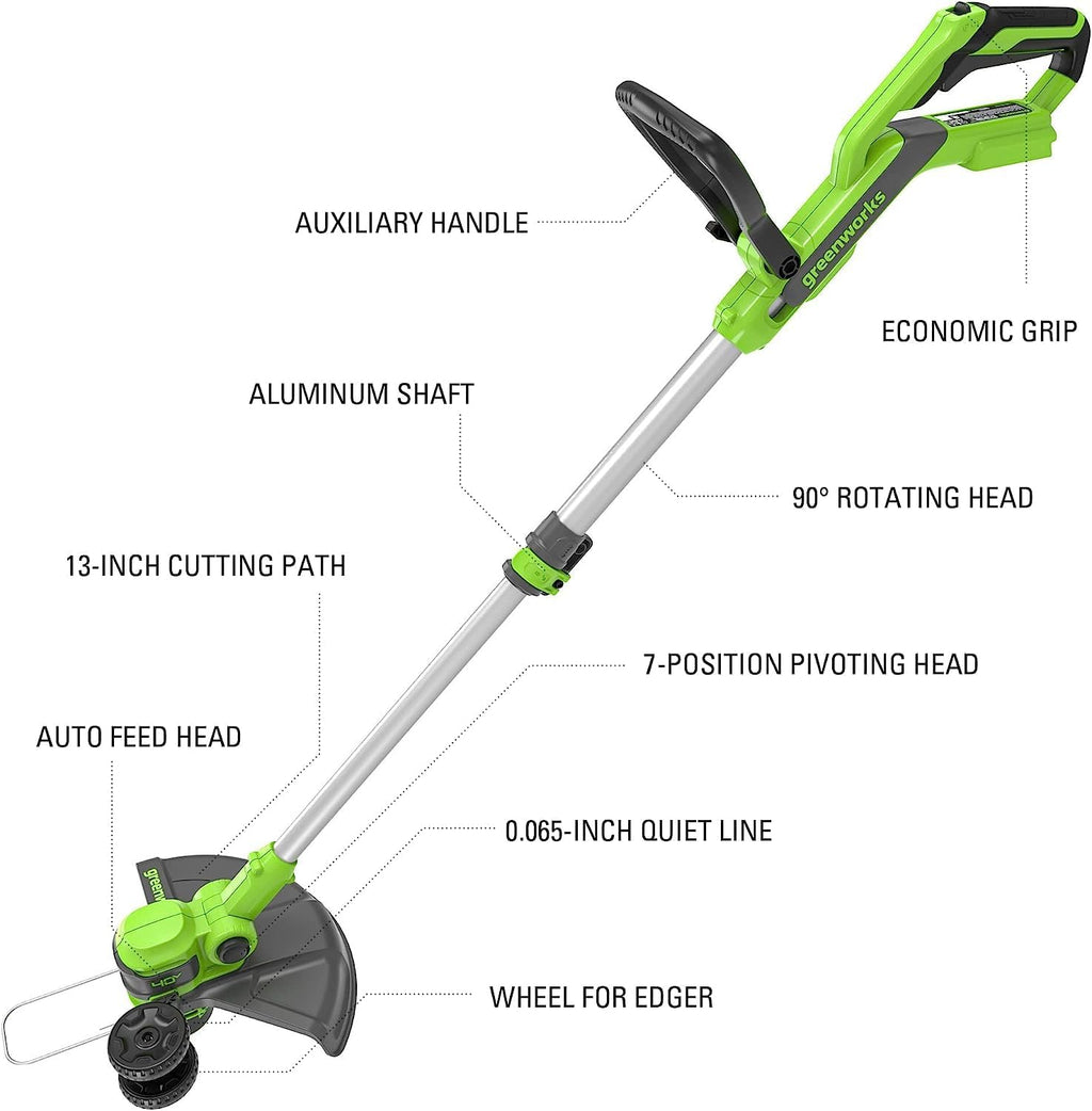 Greenworks 40V 20' Cordless Lawn Mower (Push), Axial Leaf Blower (500 CFM / 120 MPH),12' String Trimmer with 2 Batteries(5Ah+2Ah) and Chargers