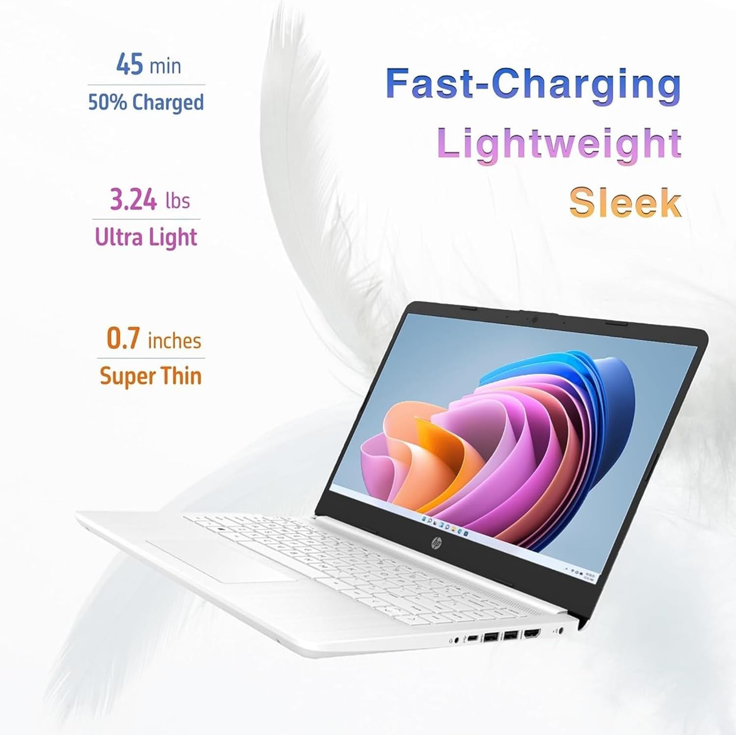 HP New 14' HD Ultral Light Thin Laptop, Quad-Core Intel Celeron Processor, 16GB RAM, 320GB (64GB eMMC+ 256GB Card), Wi-Fi, Upto 11 Hours, Windows 11 S + 1 Year Office 365+HubxcelAccessory, White