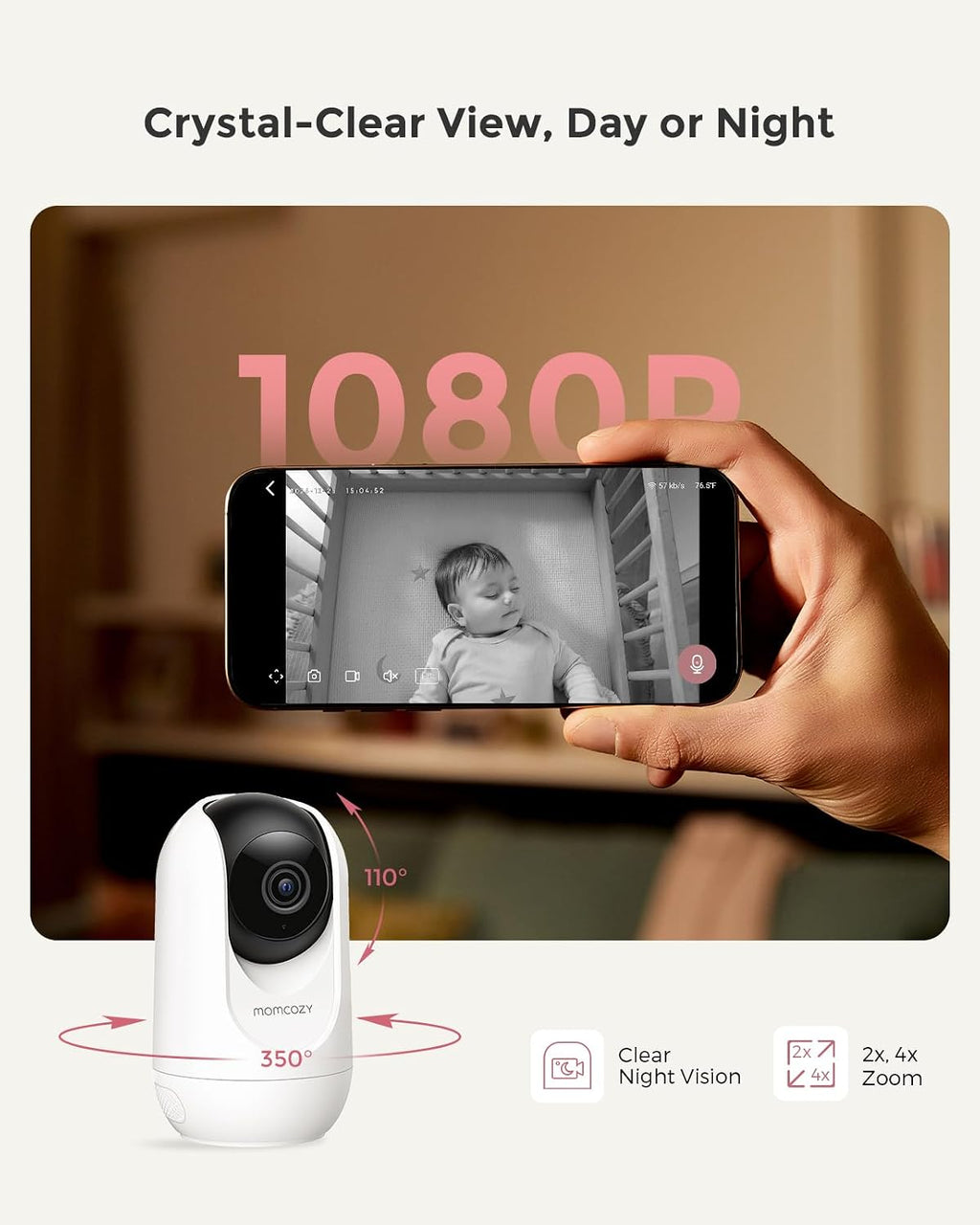 Momcozy Smart WiFi Baby Monitor with Camera and Audio, 5' 1080P Screen with Wall Mount, Motion & Cry Detection, Safe Fence,Clear Night Vision, 5000mAh Battery, 2-Way Talk, Photo & Video Recording,BM04