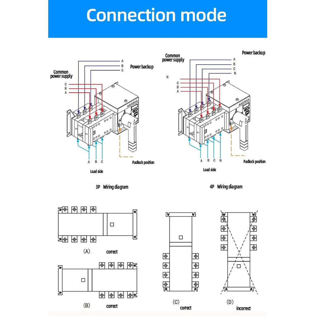 Dual Power Automatic Transfer Switch AC400V 2 in 1 Out Isolated Power Transfer Switch for Generator (200A)