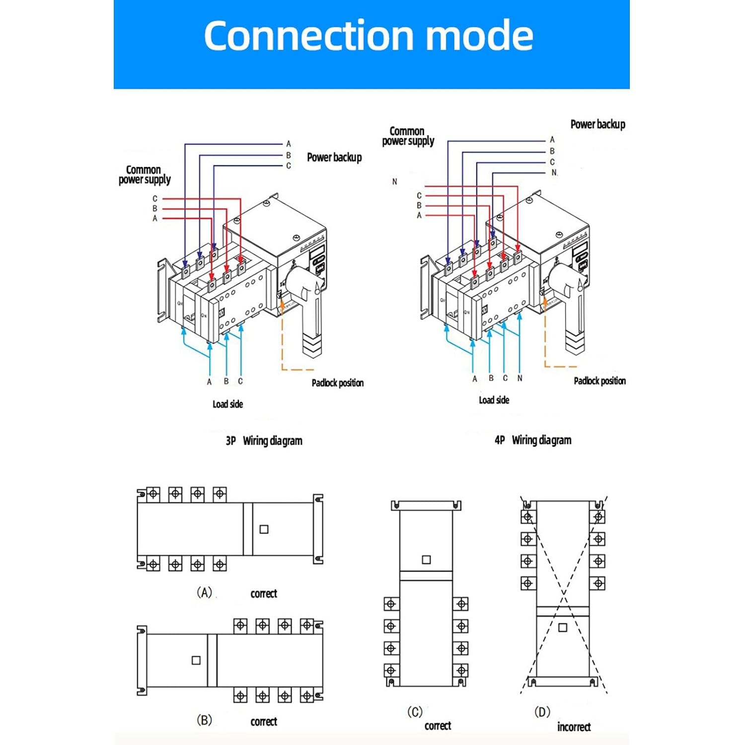 Dual Power Automatic Transfer Switch AC400V 2 in 1 Out Isolated Power Transfer Switch for Generator (200A)