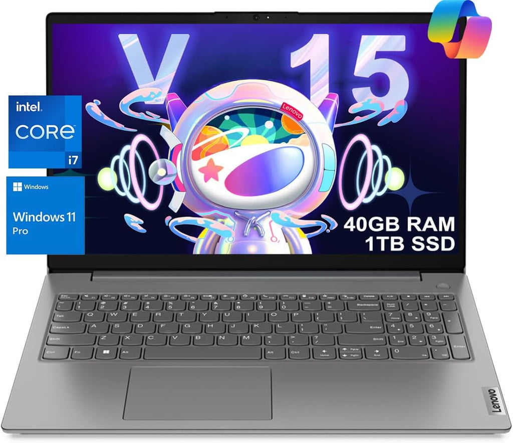 Lenovo Laptop V15 for Business, Home, Student (15.6' FHD Anti-Glare, Intel i7-1255U, 40GB RAM, 1TB SSD), Numeric Keypad, Webcam w/Shutter, Type-C, RJ-45, Wi-Fi, Win 11 Pro w/AI Copilot, Grey