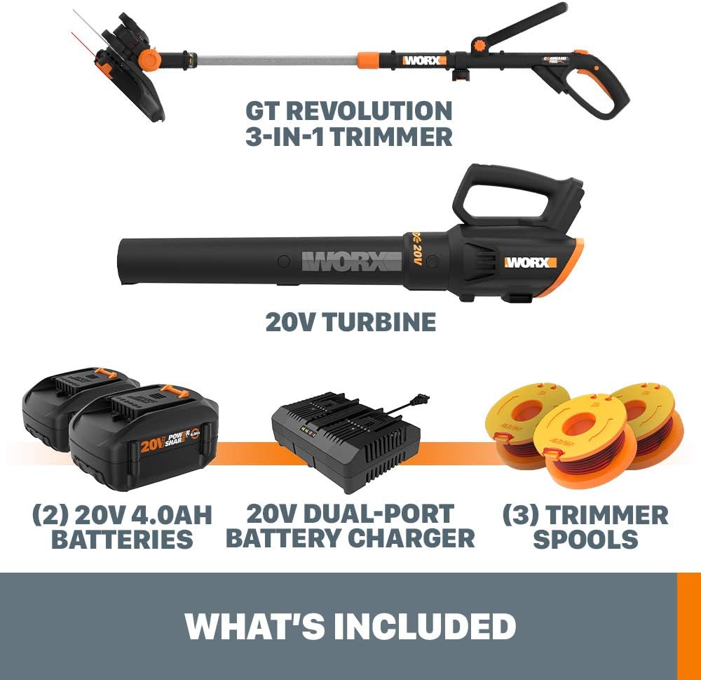 WORX 20V 12'' Cordless String Trimmer & 360 CFM Leaf Blower Combo, 2 × 4.0 Ah Batteries & Charger Included, WG930.3