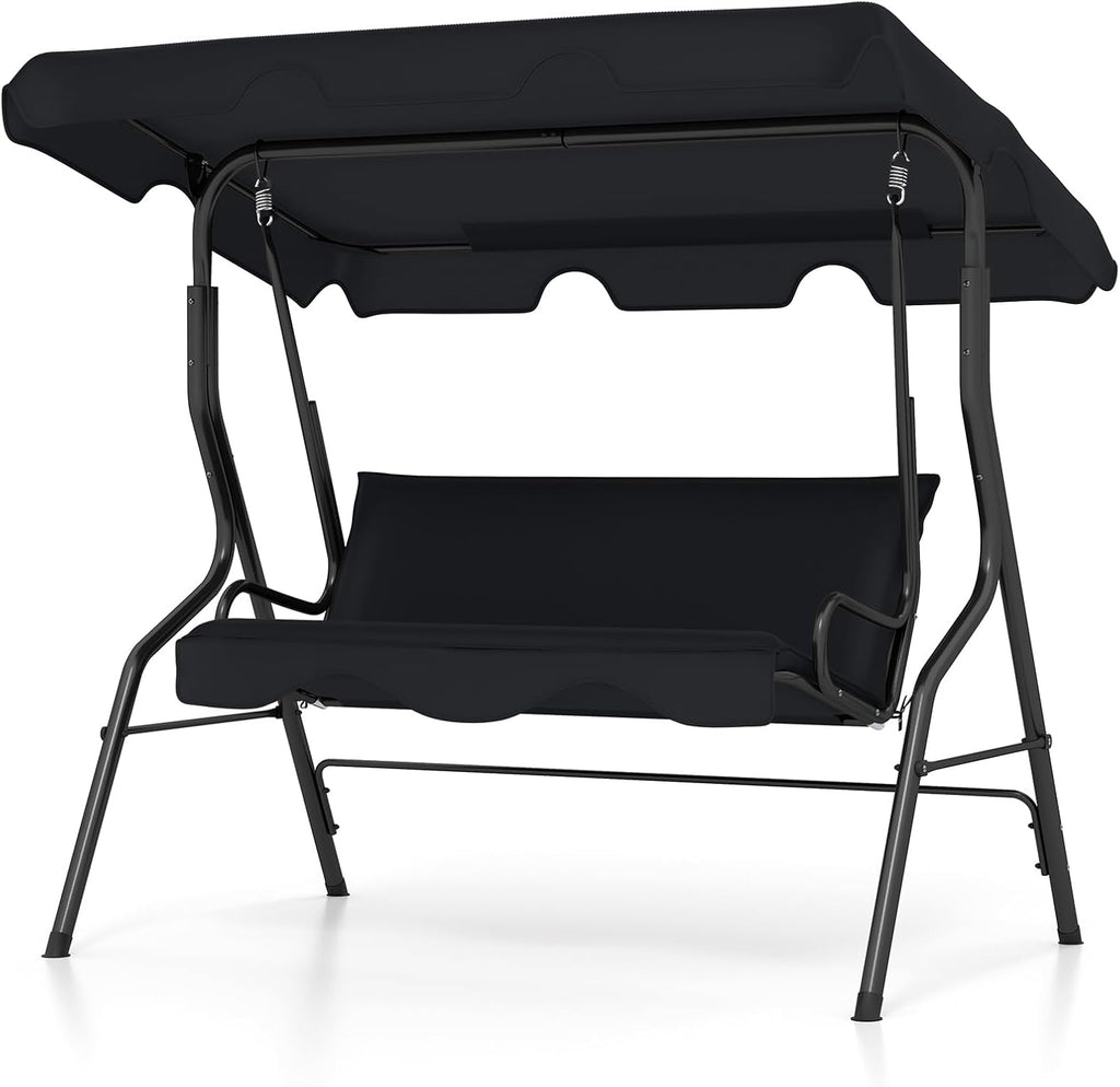 Tangkula 3 Person Porch Swing, Patio Swing with Removable Cushion & Powder-Coated Steel Frame, Outdoor Swing with Canopy for Porch, Backyard, Garden, Balcony (Black)