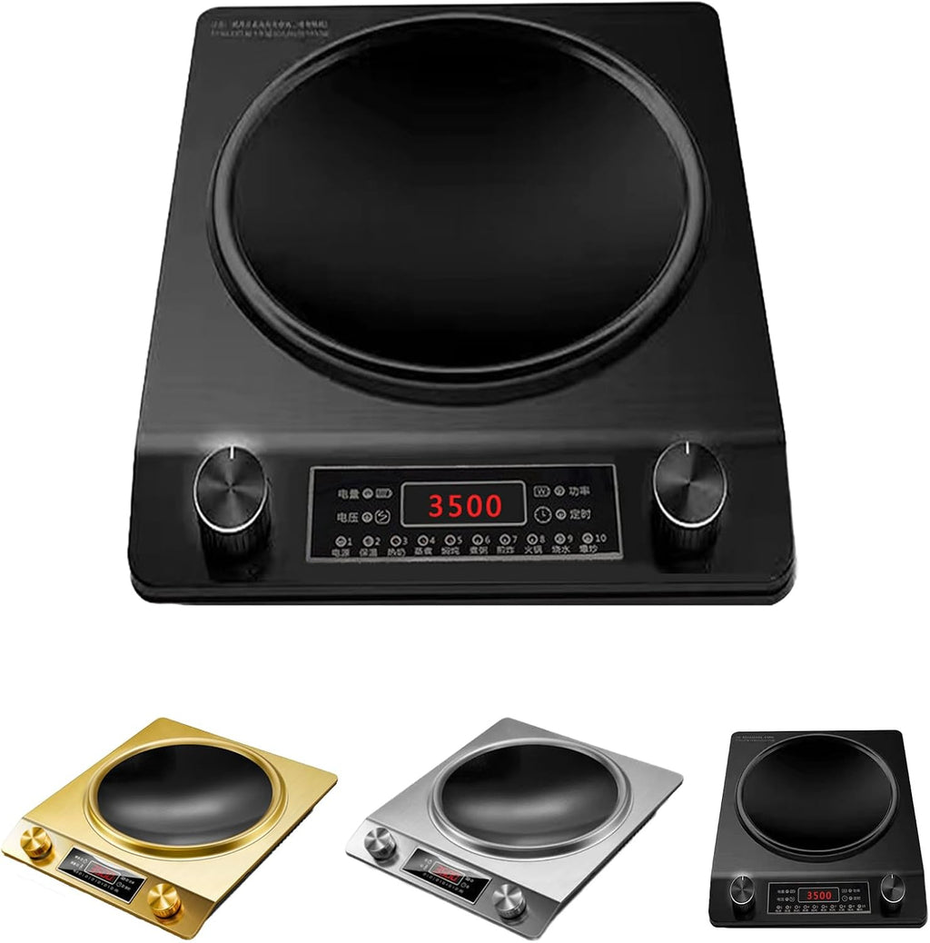 3500-Watt Induction Hob, 10 Temperature Settings, Newbeew Portable Multifunctional Commercial Induction Cooktop, with LCD Display & Touch/Knob Control, Innovative Concave Design (Black)
