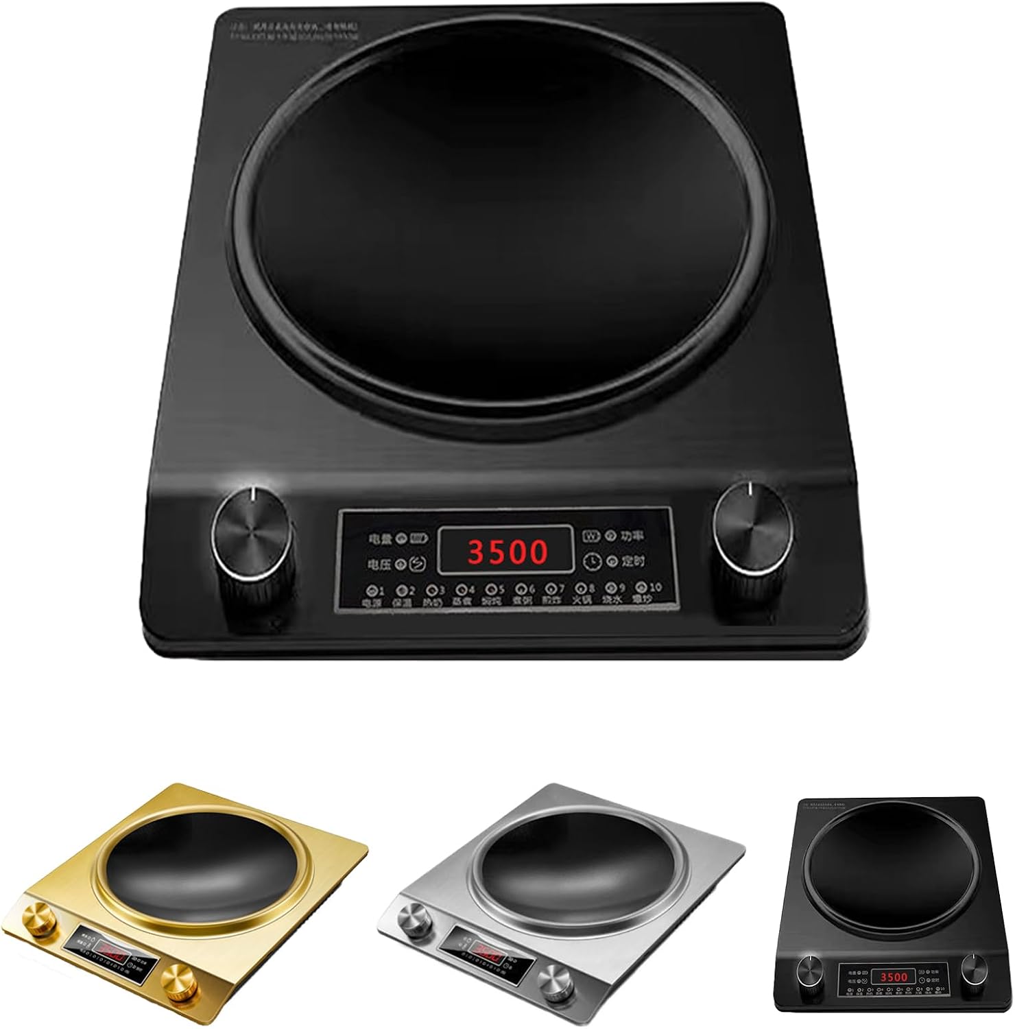 3500-Watt Induction Hob, 10 Temperature Settings, Newbeew Portable Multifunctional Commercial Induction Cooktop, with LCD Display & Touch/Knob Control, Innovative Concave Design (Black)