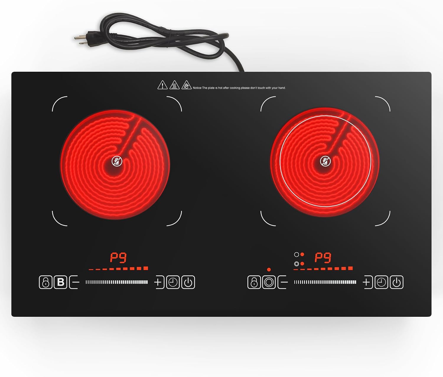Electric Cooktop,110V 2400W,Countertop and Built-in Electric Stove top,2 Burner induction Cooktop with11 Power Levels,Child Safety Lock, Timer, LED touch control,Overheat Protection