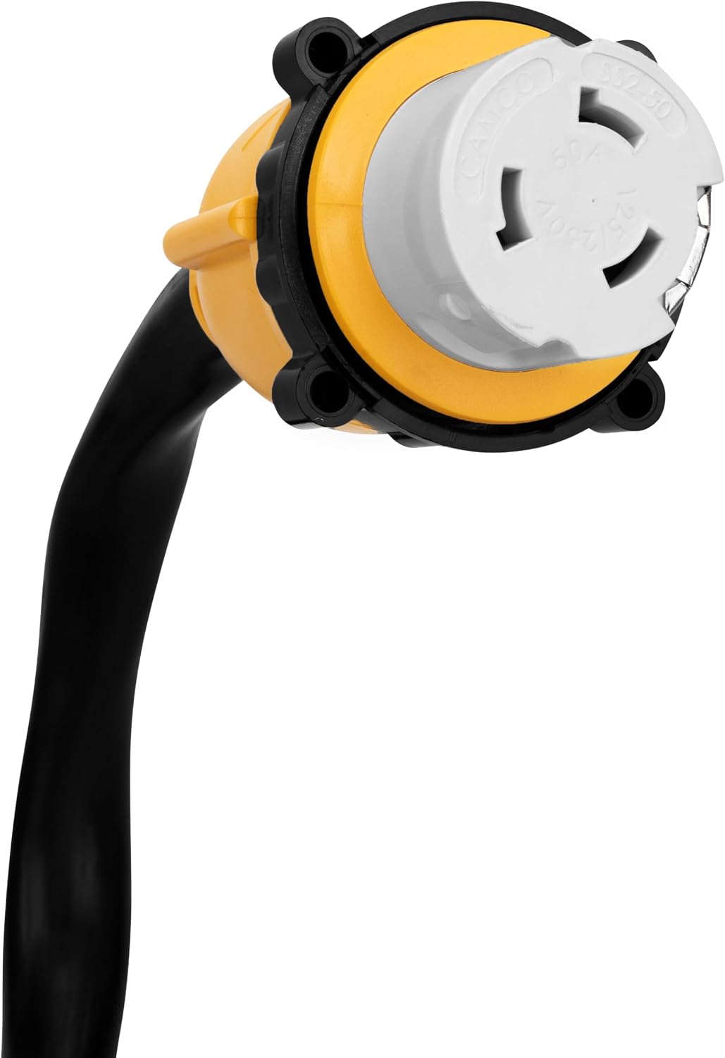 Camco Power Grip 25-Ft 50 Amp RV Extension Cord - NEMA 14-50P Male & FSS2-50R Locking Female Connectors - Rated for 125/250 V/12,500 W - Features Copper 6/3 + 8/1-Gauge Wires for Conductivity (55542)