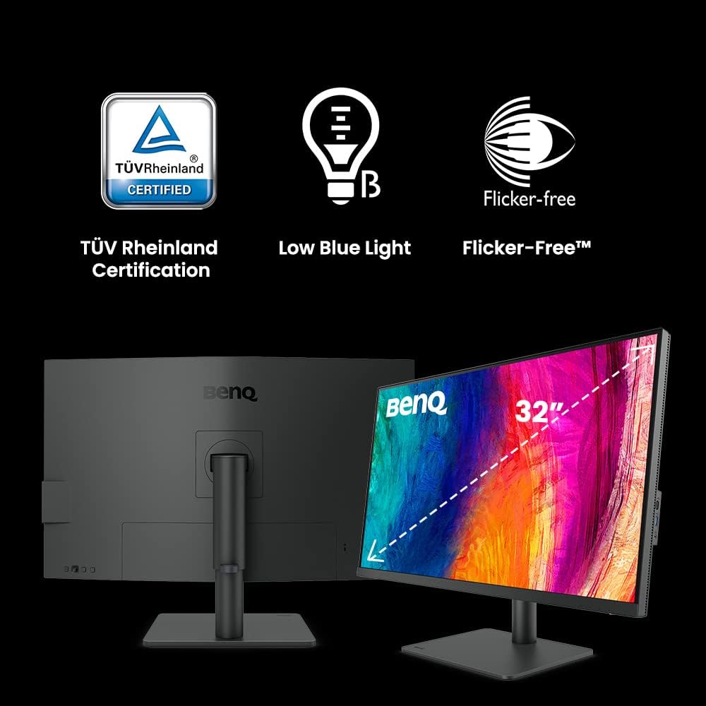 BenQ PD3205U Mac-Ready Monitor 32' 4K UHD 99% Rec.709 & sRGB, IPS, DeltaE ≤3, ICC Sync, Calibration Report, AQCOLOR, Uniformity HotKey Puck Ergonomic DisplayPort, USB-C (90W), USB Hub