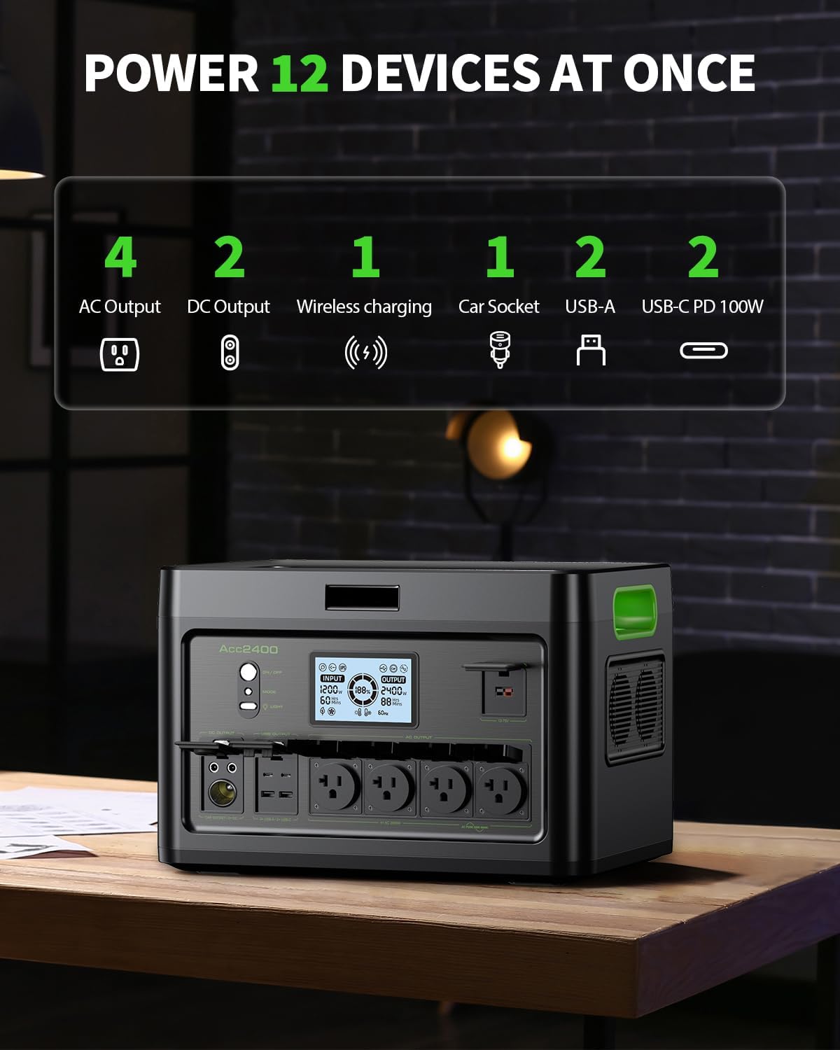 Solar Generator 2400W Portable Power Station with 2x100W Solar Panel (Ship Separately),1843.2Wh LiFePO4 Battery Backup,4 AC Outlets Up to 2400W, for Outdoor,Off-Grid Living,RV Trip,Home Emergency