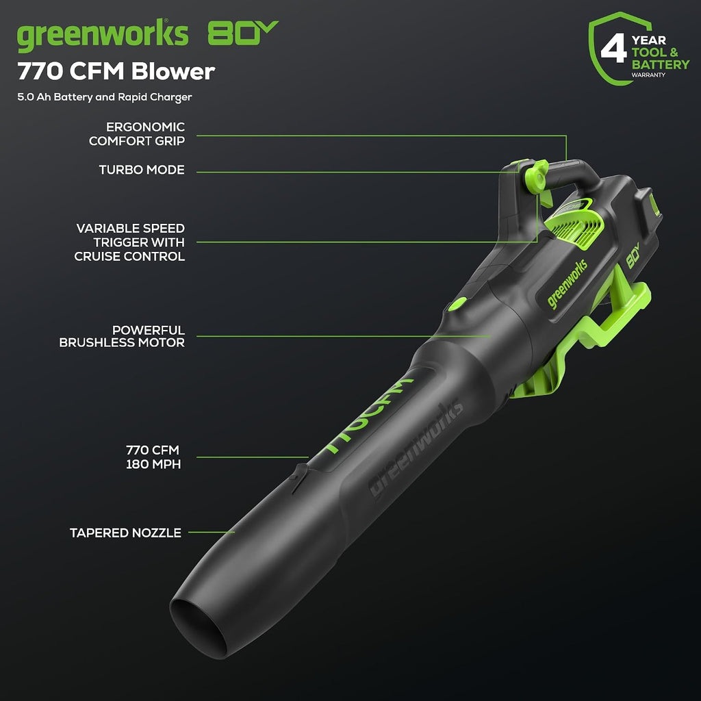 Greenworks 80V 21' Self-Propelled Lawn Mower + Blower (Gen 2), 5.0Ah Battery