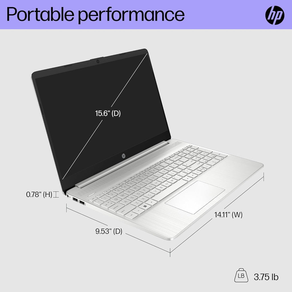 HP 15 inch Laptop, FHD Non-Touch Display, Intel Core i5, 8GB RAM, 256GB PCIe SSD, Intel UHD Graphics, Windows 11 Home, Natural Silver, 15-dy2795wm