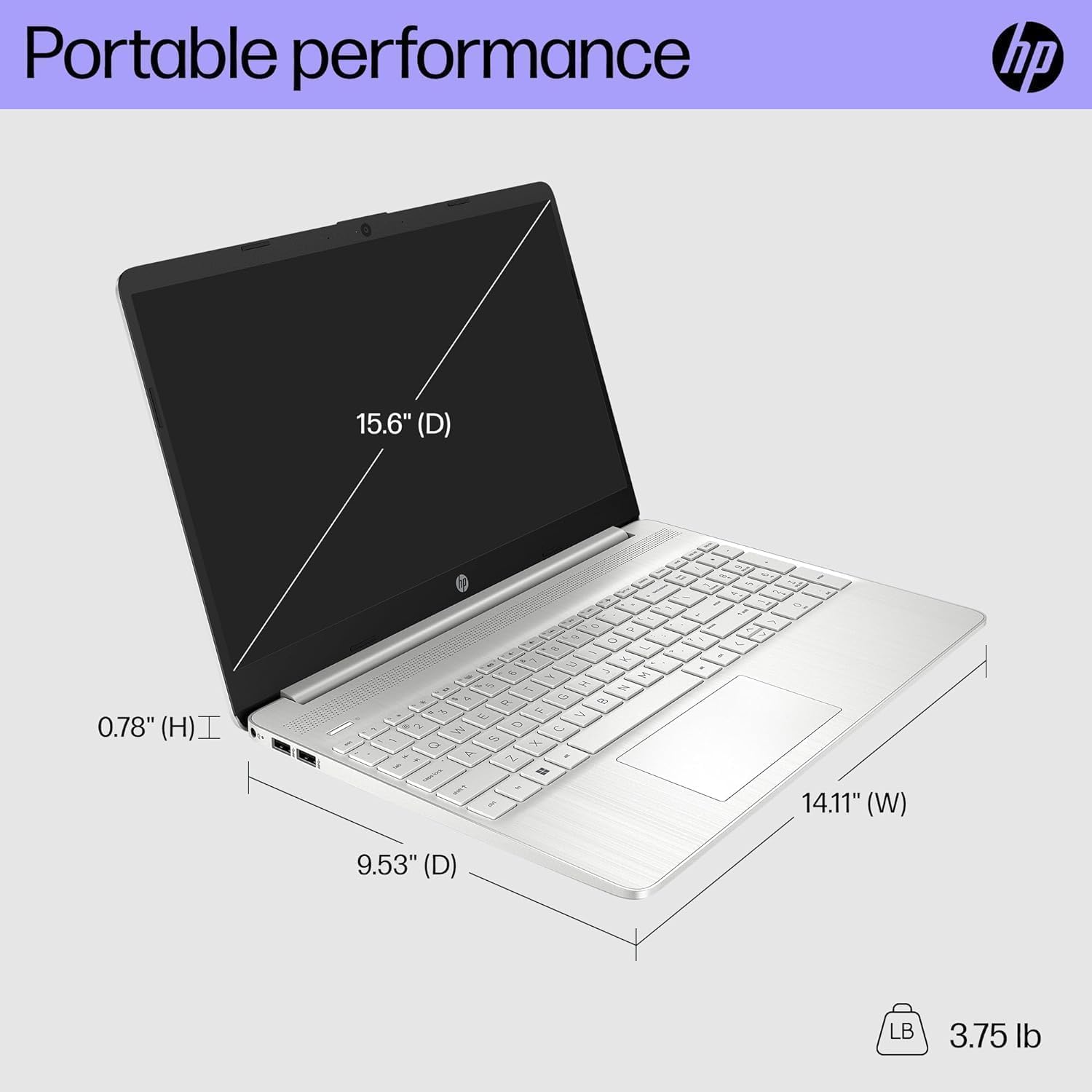 HP 15 inch Laptop, FHD Non-Touch Display, Intel Core i5, 8GB RAM, 256GB PCIe SSD, Intel UHD Graphics, Windows 11 Home, Natural Silver, 15-dy2795wm