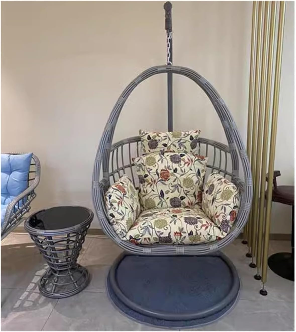 Home Rattan Chairs- Hanging Basket Rocking Chair Balcony Swing Rocking Chair Courtyard Hanging Chair Indoor Hammock Household Use Patio Lounge Chair